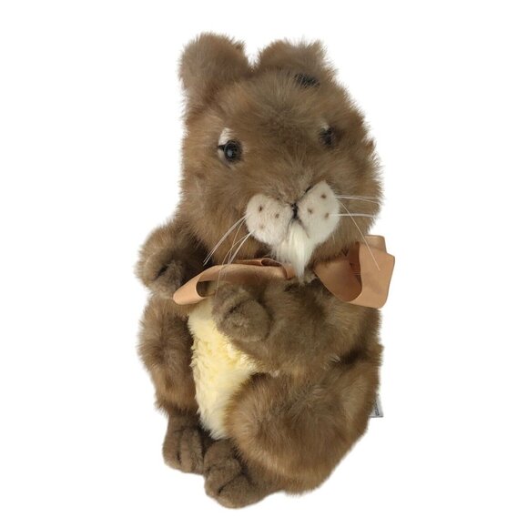 Dakin Brown Real Bunny Sitting Vintage Easter Plush Stuffed Animal Bow 12" - Picture 12 of 15